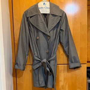 Donna Karan Steel Gray Double-Breasted Trench Coat with Tie Belt